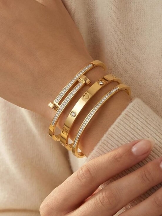Jewelry - Gold Crystal Bangle Bracelet Set - Women Jewelry